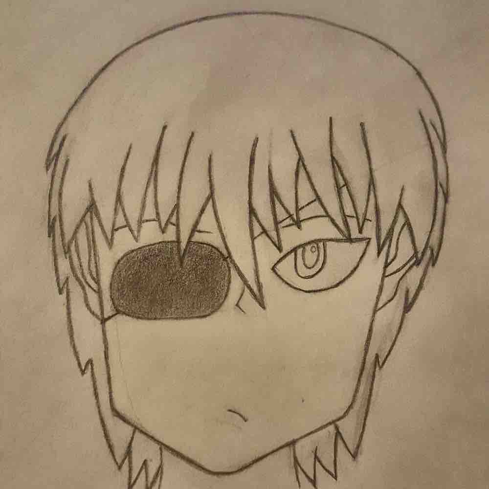Pencil drawing of an old OC with an eyepatch